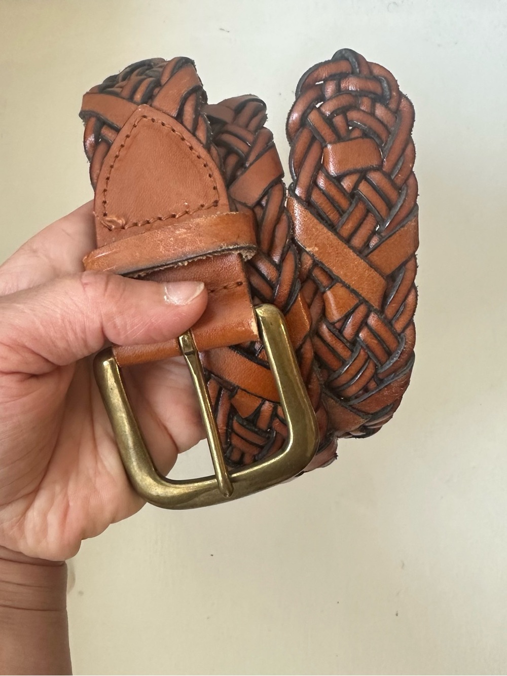 Braided Leather Belt for Men - Brown with Brass Buckle